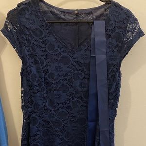 Navy blue lace dress with ribbon belt